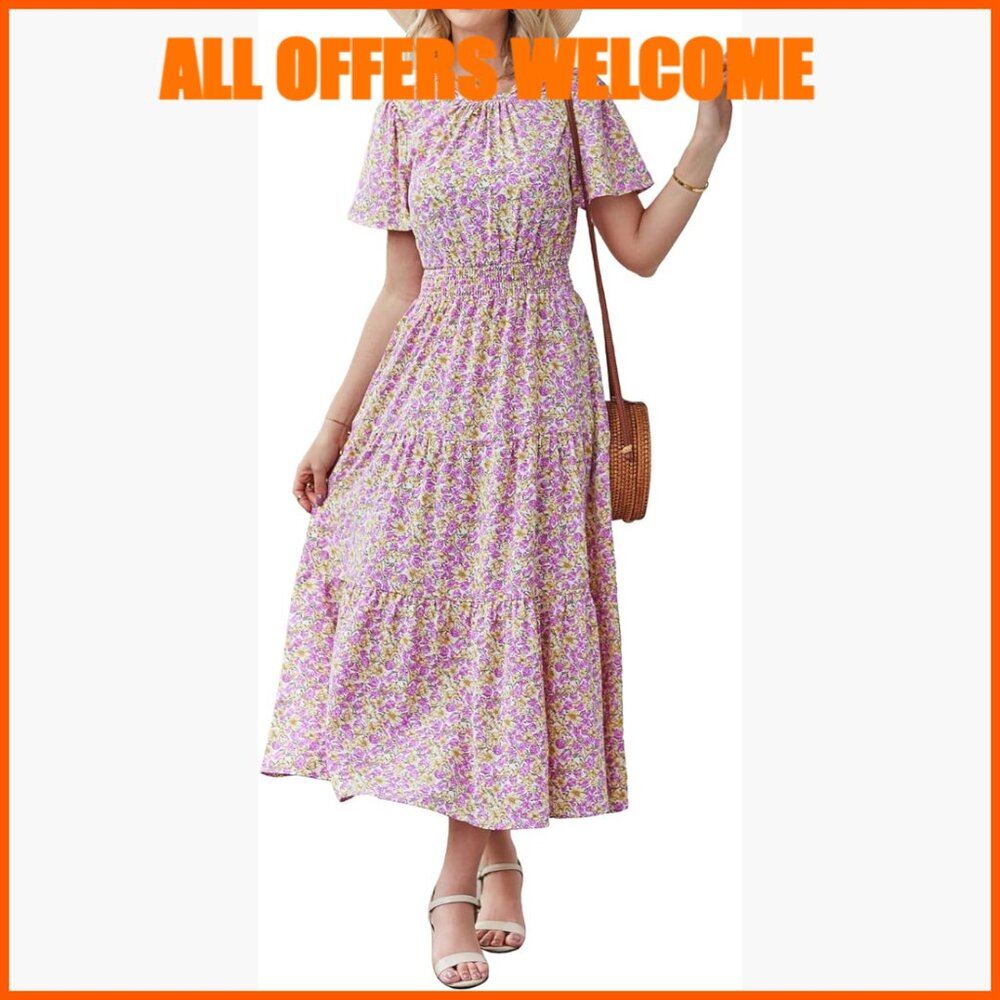 Polyester Elastane Flutter Sleeve Smocked Waist T… - image 1